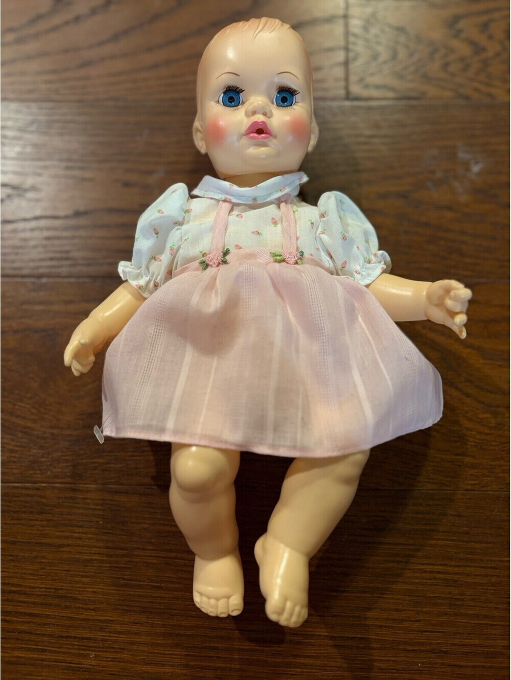 Vintage Ideal Toy Corp  1971 Tiny Tears Baby Doll TNT-14-H195 in Pink Dress